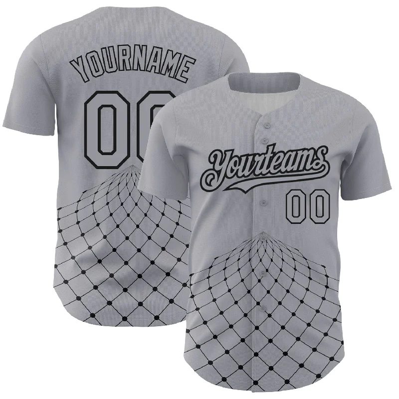 Baseball Jersey for Personalized Apparel for Baseball Fans-Custom Gray Black 3D Pattern Design Geometric Grid Authentic Baseball Jersey