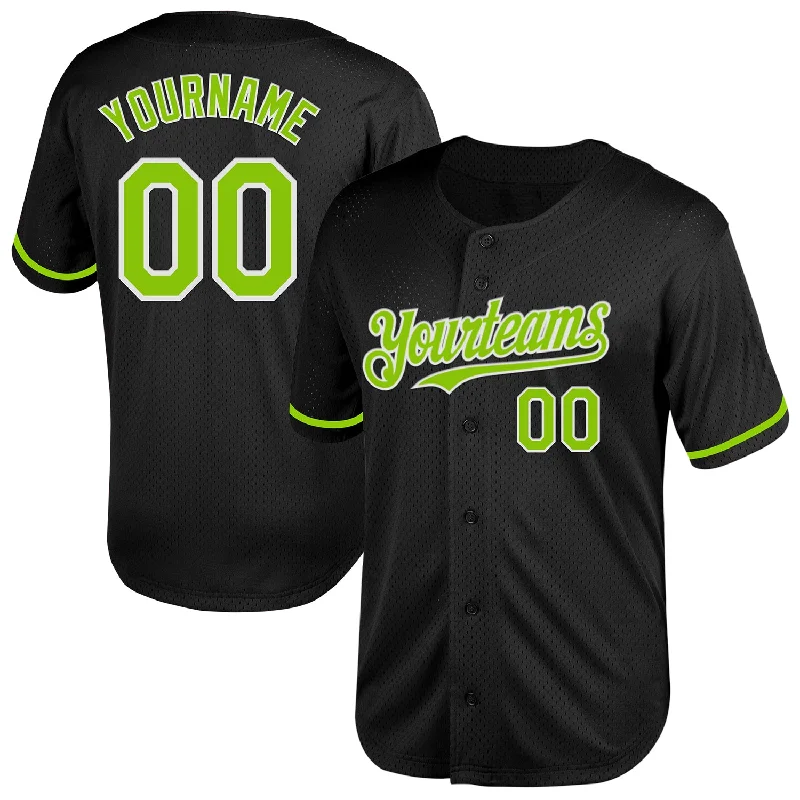 Baseball Jersey for Personalized Fanwear-Custom Black Neon Green-White Mesh Authentic Throwback Baseball Jersey