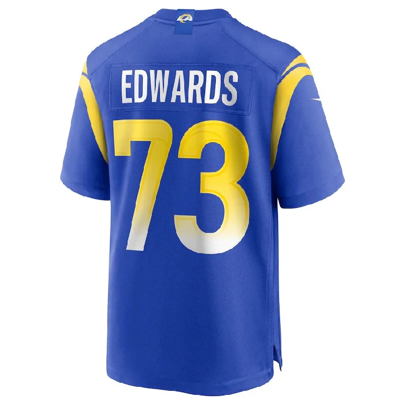 Rugby Jersey for High School Rugby Teams-LA.Rams #73 David Edwards Royal Game Jersey Stitched American Football Jerseys