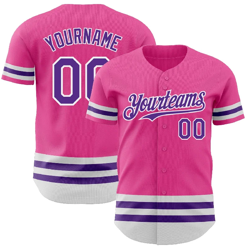 Baseball Jersey for School Spirit Wear-Custom Pink Purple-White Line Authentic Baseball Jersey