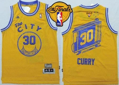 Basketball Jersey for Official Team Jerseys for Fans-Warriors #30 Stephen Curry Gold Throwback The City Finals Patch Stitched Basketball Jersey