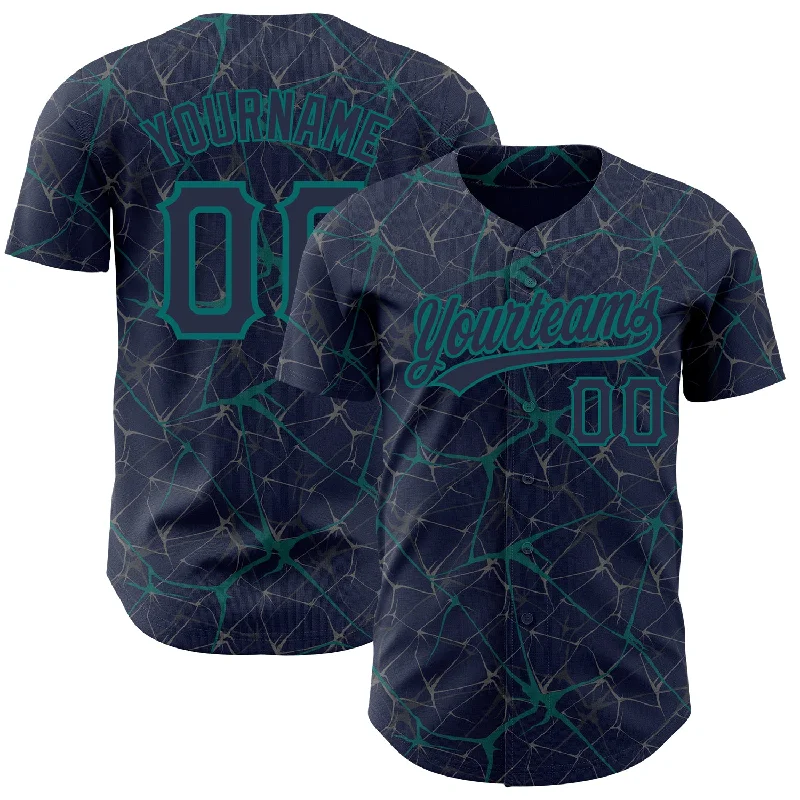 Baseball Jersey for Personalized Jerseys for Events-Custom Navy Teal 3D Pattern Design Abstract Network Authentic Baseball Jersey