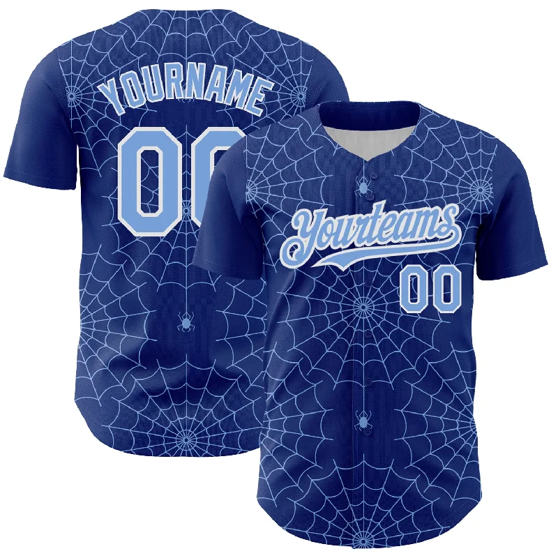 Baseball Jersey for Official Team Jerseys for Fans-Custom Royal Light Blue-White 3D Pattern Design Spider Web Authentic Baseball Jersey