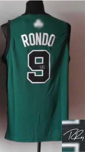 Basketball Jersey for Supporter Gear-Revolution 30 Autographed Celtics #9 Rajon Rondo Green(Black No.) Stitched Basketball Jersey