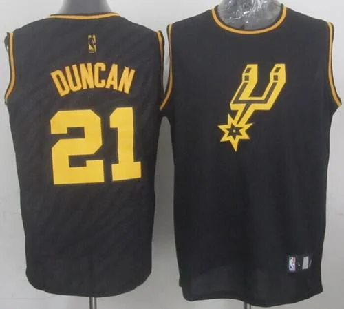 Basketball Jersey for Basketball Fan Club Apparel-Spurs #21 Tim Duncan Black Precious Metals Fashion Stitched Basketball Jersey