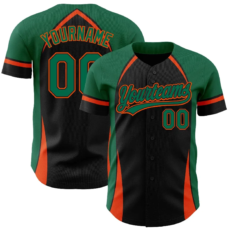 Baseball Jersey for Custom Baseball Shirts-Custom Black Kelly Green-Orange 3D Pattern Design Curve Solid Authentic Baseball Jersey