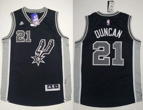 Basketball Jersey for Custom Sizes-Spurs #21 Tim Duncan Black New Road Stitched Basketball Jersey