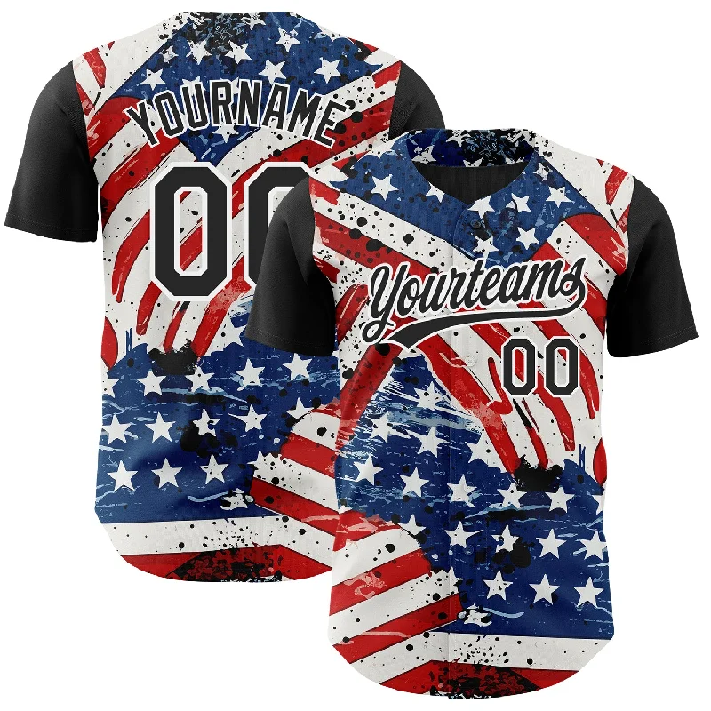 Baseball Jersey for Group Apparel for Teams-Custom White Black Royal-Red 3D American Flag Patriotic Authentic Baseball Jersey