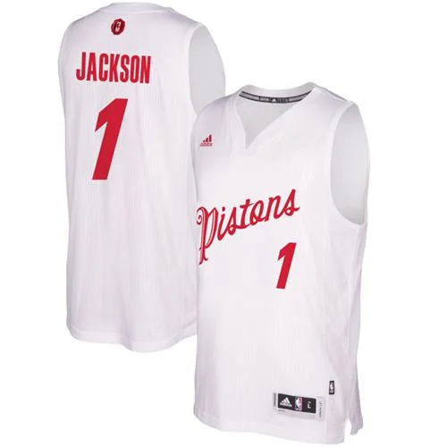 Basketball Jersey for Holiday Gifts for Basketball Fans-Pistons #1 Reggie Jackson White 2016-2017 Christmas Day Stitched Basketball Jersey