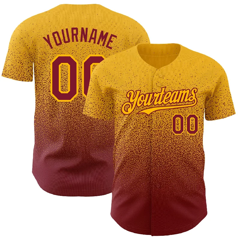 Baseball Jersey for Custom Team Apparel for Schools-Custom Gold Crimson Authentic Fade Fashion Baseball Jersey