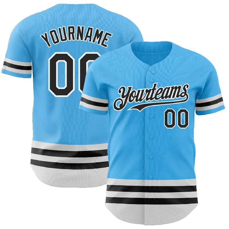 Baseball Jersey for Personalized Jerseys for School Teams-Custom Sky Blue Black-White Line Authentic Baseball Jersey