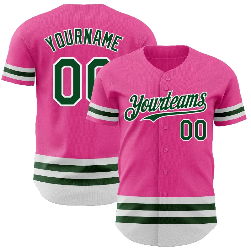 Baseball Jersey for Fan Apparel for College Teams-Custom Pink Green-White Line Authentic Baseball Jersey