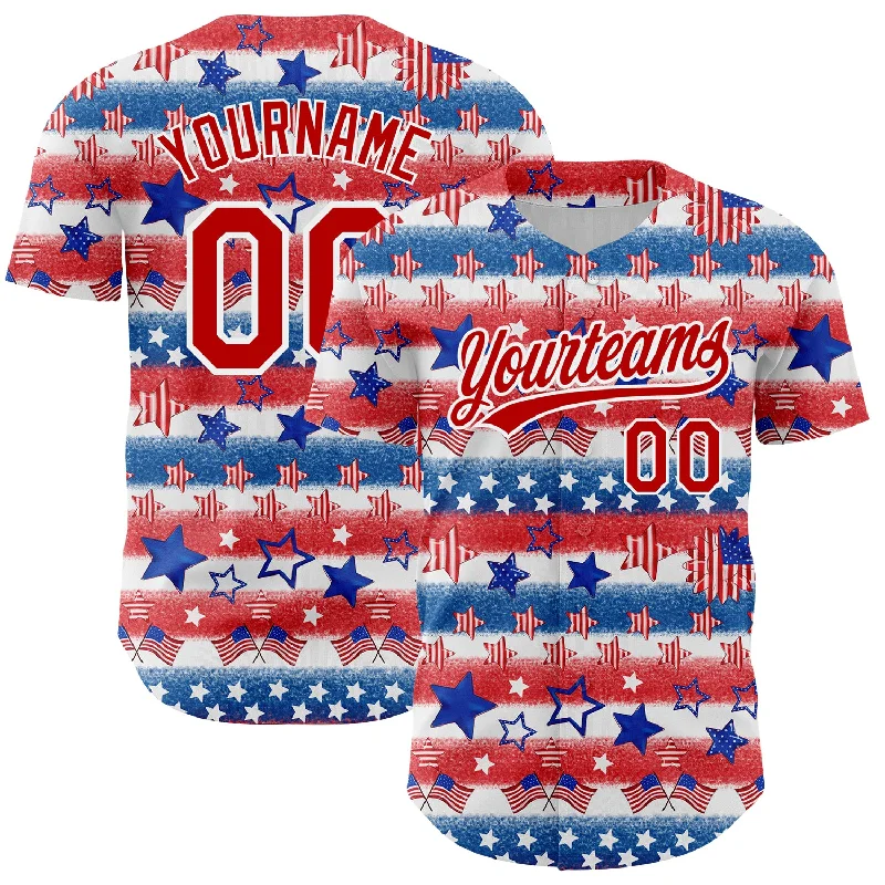 Baseball Jersey for Team Spirit Apparel for Fans-Custom White Red-Royal 3D American Flag Patriotic Authentic Baseball Jersey