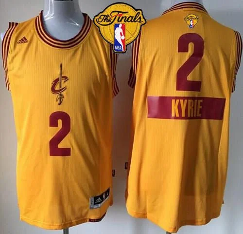 Basketball Jersey for Official Fan Gear-Cavaliers #2 Kyrie Irving Yellow 2014-15 Christmas Day The Finals Patch Stitched Basketball Jersey