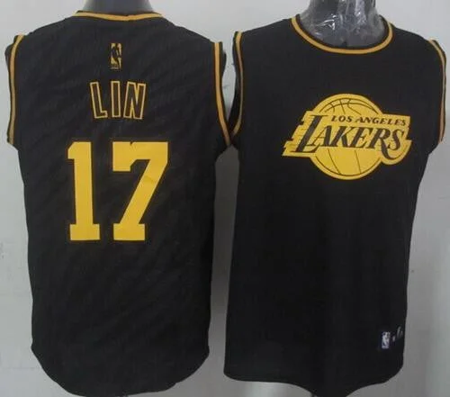 Basketball Jersey for Customized Jerseys for Basketball Fans-Lakers #17 Jeremy Lin Black Precious Metals Fashion Stitched Basketball Jersey