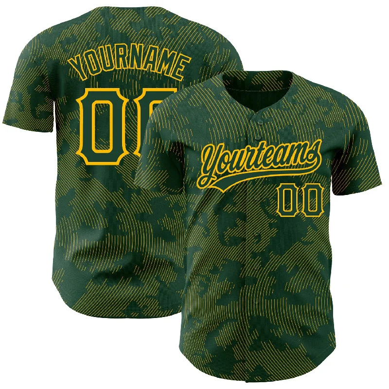 Baseball Jersey for School Sports Gear-Custom Green Gold 3D Pattern Design Curve Lines Authentic Baseball Jersey