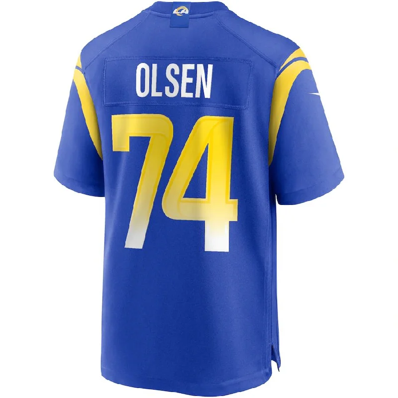 Rugby Jersey for Group Fan Gear for Rugby Games-LA.Rams #74 Merlin Olsen Royal Game Retired Player Jersey Stitched American Football Jerseys