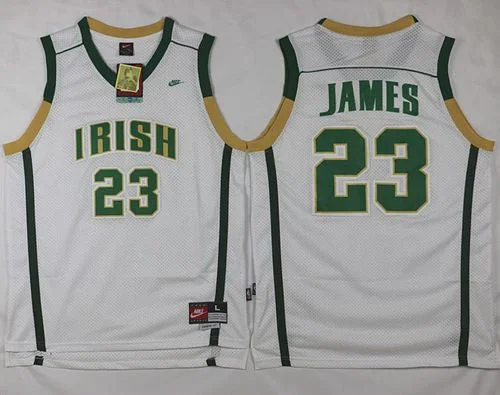 Basketball Jersey for Women’s Basketball-Heat #23 LeBron James White Irish High School Stitched Basketball Jersey