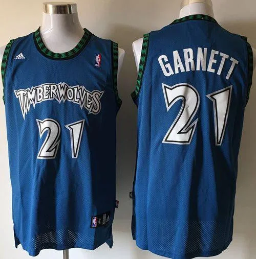 Basketball Jersey for High School Basketball Gear-Timberwolves #21 Retro Garnett Blue Stitched Basketball Jersey