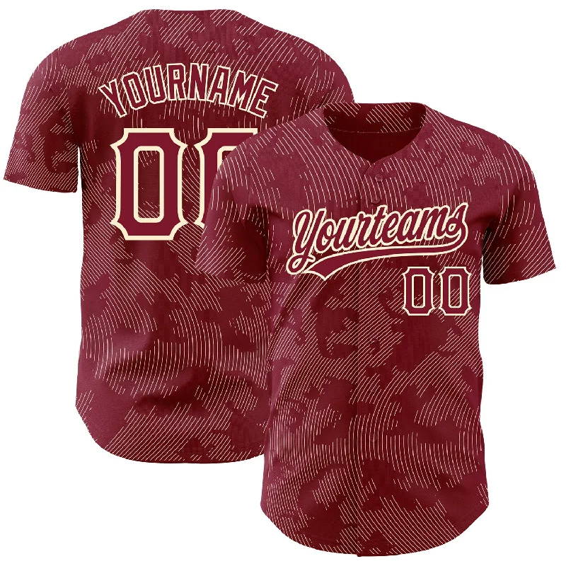 Baseball Jersey for Kids’ Baseball Team Gear-Custom Crimson Cream 3D Pattern Design Curve Lines Authentic Baseball Jersey