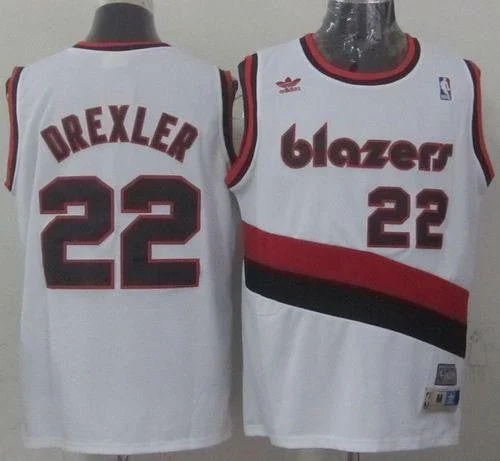 Basketball Jersey for Sports-Themed Gifts-Blazers #22 Clyde Drexler White Soul Swingman Throwback Stitched Basketball Jersey