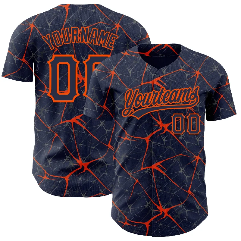 Baseball Jersey for Official Game Day Gear-Custom Navy Orange 3D Pattern Design Abstract Network Authentic Baseball Jersey