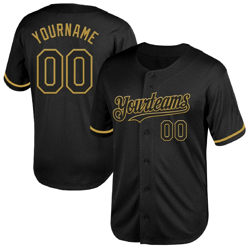 Baseball Jersey for Custom Team Jerseys for Families-Custom Black Old Gold Mesh Authentic Throwback Baseball Jersey