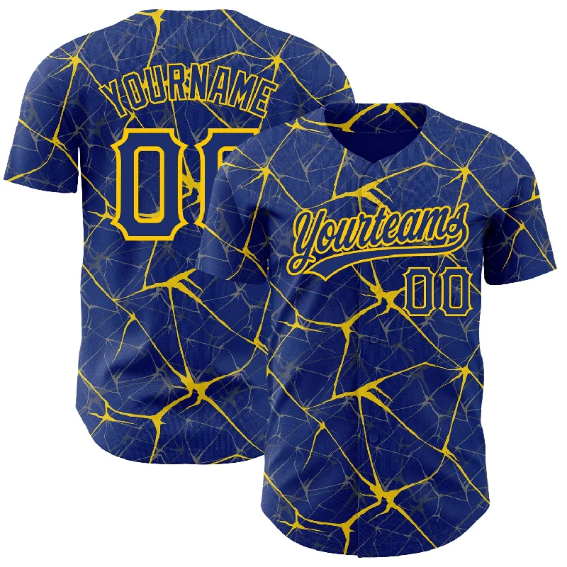 Baseball Jersey for Official Fan Gear-Custom Royal Yellow 3D Pattern Design Abstract Network Authentic Baseball Jersey