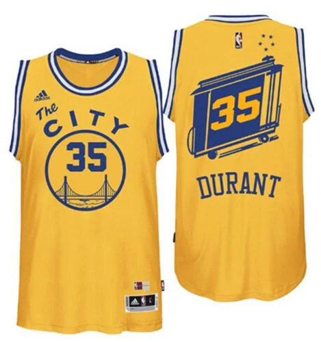 Basketball Jersey for High School Team Merchandise-Warriors #35 Kevin Durant Gold Throwback The City Stitched Basketball Jersey