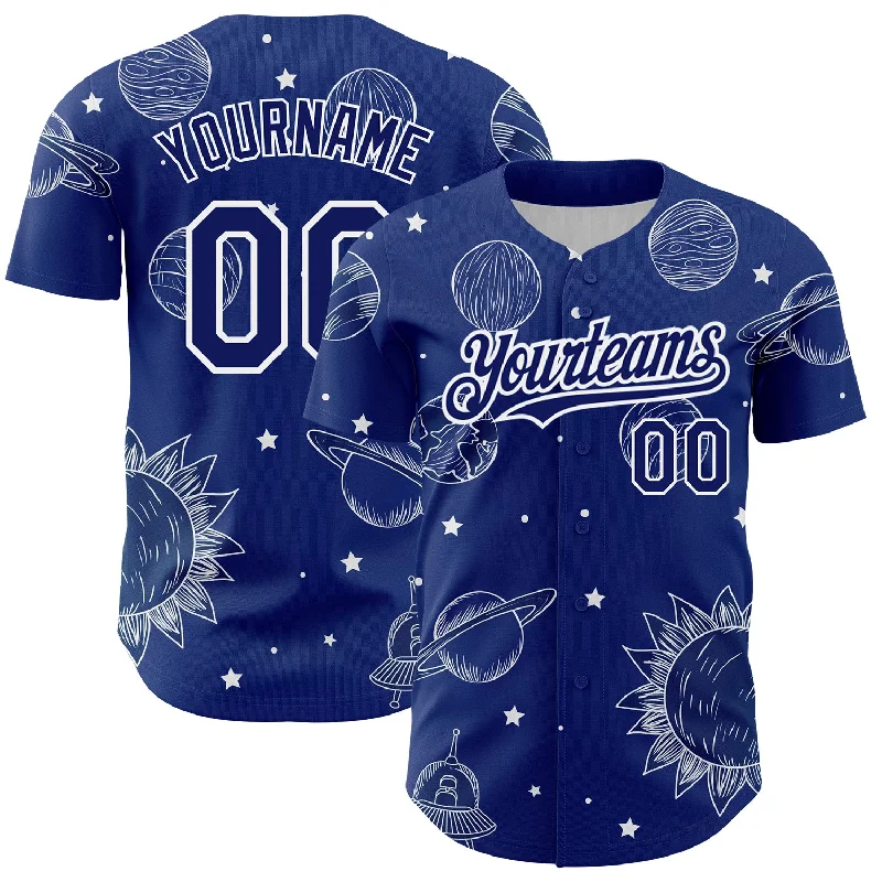 Baseball Jersey for Special Edition Baseball Fan Gear-Custom Royal White 3D Pattern Design Planets Authentic Baseball Jersey