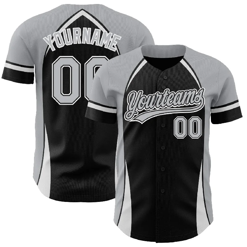 Baseball Jersey for Baseball Fan Gifts for Birthdays-Custom Black Gray-White 3D Pattern Design Curve Solid Authentic Baseball Jersey