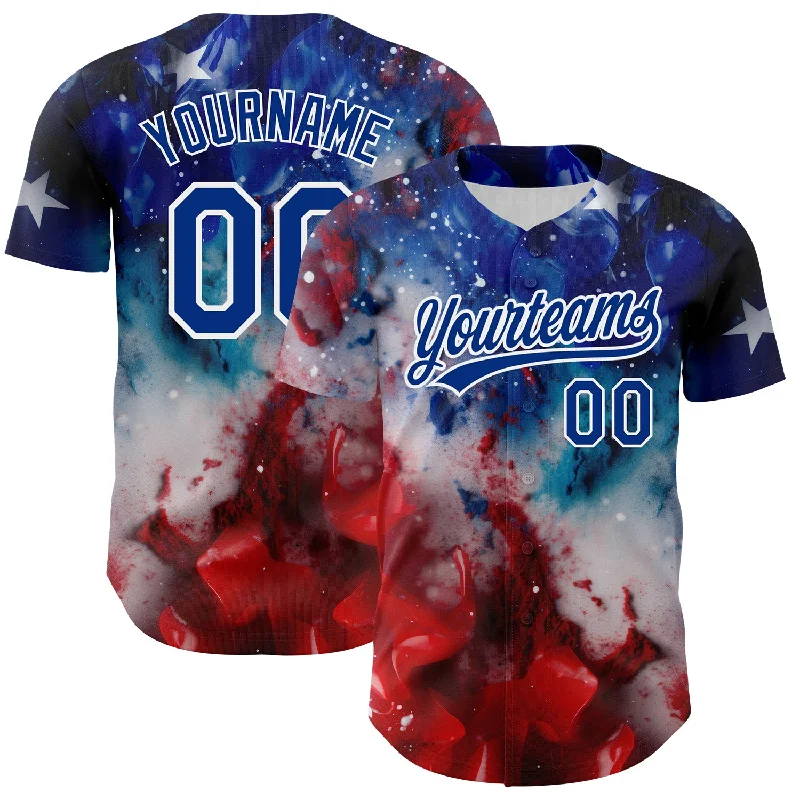 Baseball Jersey for Custom Fan Jerseys for Players-Custom Royal Red-White 3D American Flag Patriotic Authentic Baseball Jersey