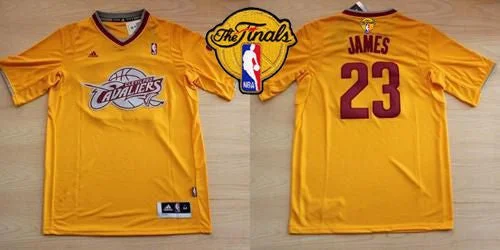 Basketball Jersey for Custom Fan Jerseys for Players-Cavaliers #23 LeBron James Yellow Throwback Short Sleeve The Finals Patch Stitched Basketball Jersey