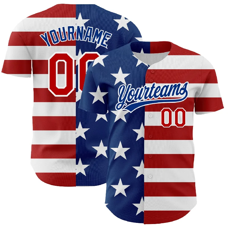 Baseball Jersey for Holiday Gift Ideas for Baseball Fans-Custom White Red-Royal 3D American Flag Patriotic Authentic Baseball Jersey