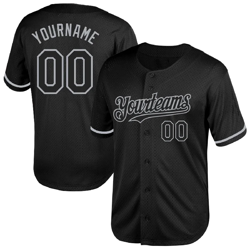 Baseball Jersey for Custom Fan Jerseys for Groups-Custom Black Gray Mesh Authentic Throwback Baseball Jersey