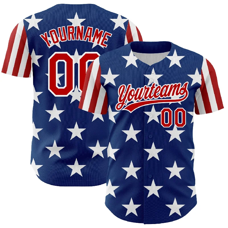 Baseball Jersey for Custom Team Uniforms for Schools-Custom Royal Red-White 3D American Flag Patriotic Authentic Baseball Jersey