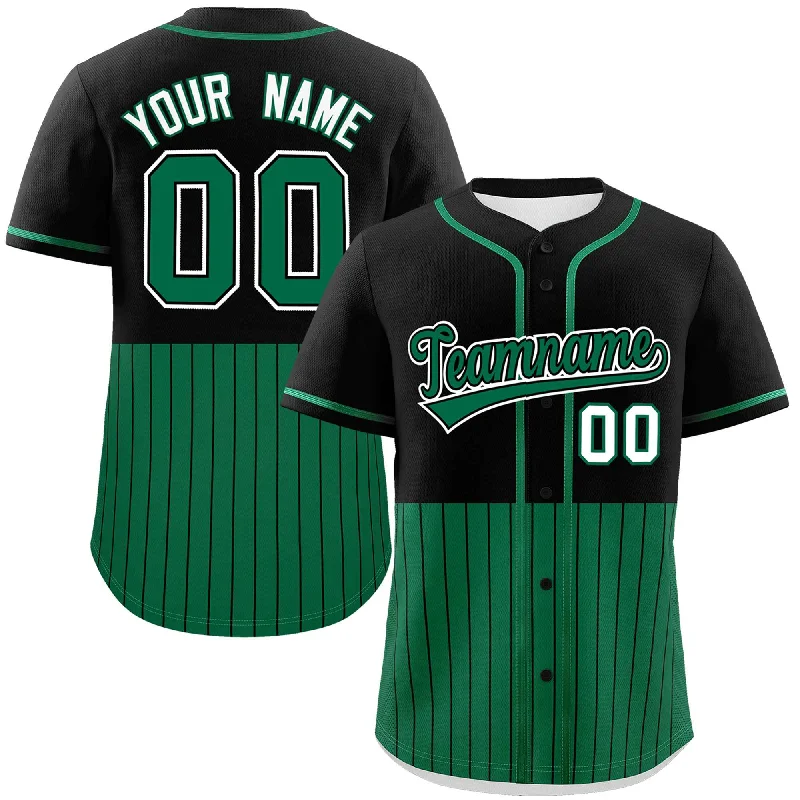 Baseball Jersey for Collector’s Baseball Gear-Custom Black Kelly Green Personalized Half Stripe Design Authentic Baseball Jersey