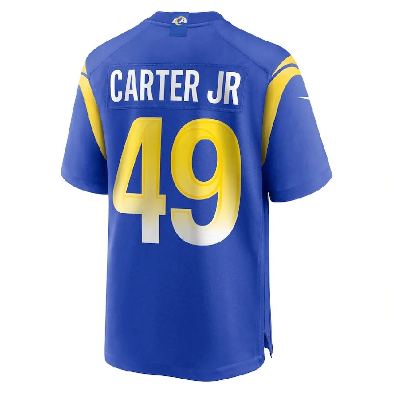 Rugby Jersey for Custom Fan Jerseys for Groups-LA.Rams #49 Roger Carter Jr. Royal Game Player Jersey Stitched American Football Jerseys