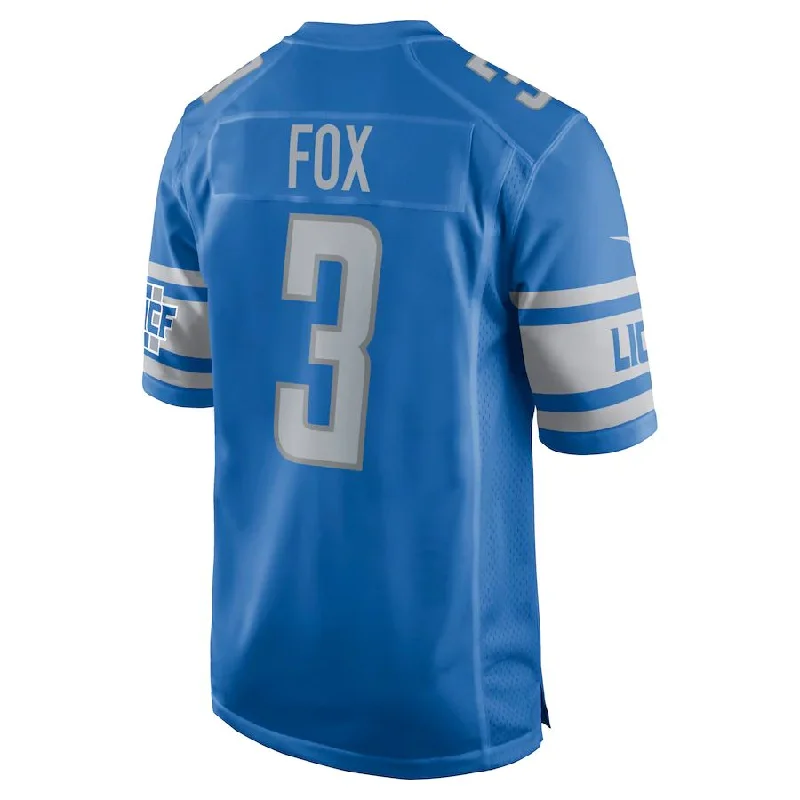 Rugby Jersey for Personalized Game Jerseys for Fans-D.Lions #3 Jack Fox Blue Game Jersey Stitched American Football Jerseys