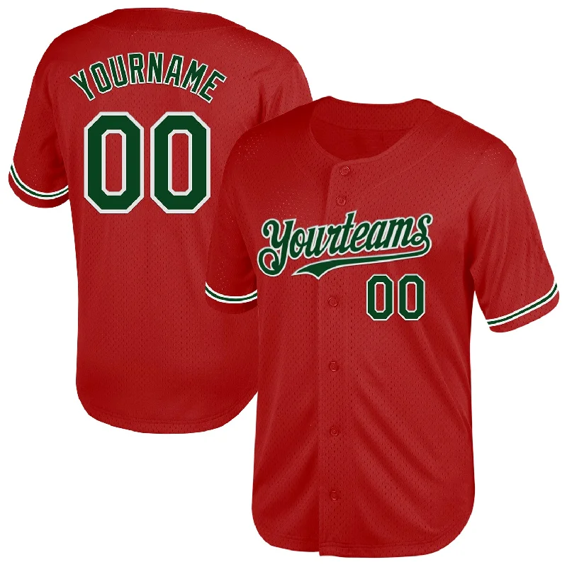 Baseball Jersey for Sports-Themed Gifts-Custom Red Green-White Mesh Authentic Throwback Baseball Jersey