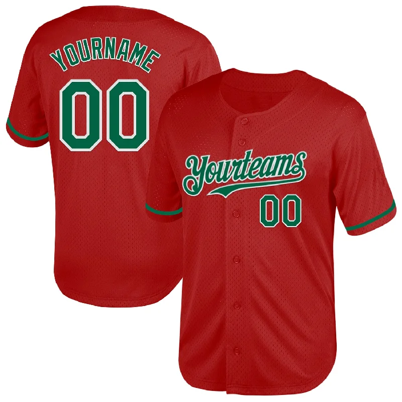 Baseball Jersey for Official Fan Gear-Custom Red Kelly Green-White Mesh Authentic Throwback Baseball Jersey