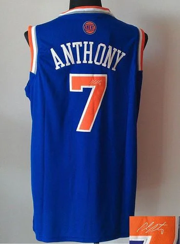 Basketball Jersey for High School Basketball Teams-Revolution 30 Autographed Knicks #7 Carmelo Anthony Blue Stitched Basketball Jersey