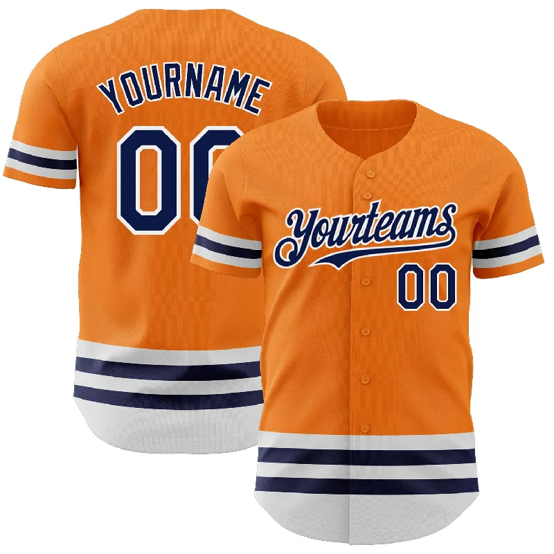 Baseball Jersey for Official Baseball Fan Gear-Custom Bay Orange Navy-White Line Authentic Baseball Jersey