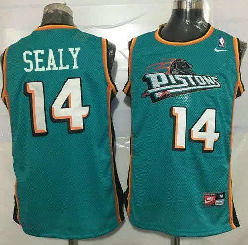 Basketball Jersey for Men’s Basketball-Pistons #14 Malik Sealy Green Throwback Stitched Basketball Jersey