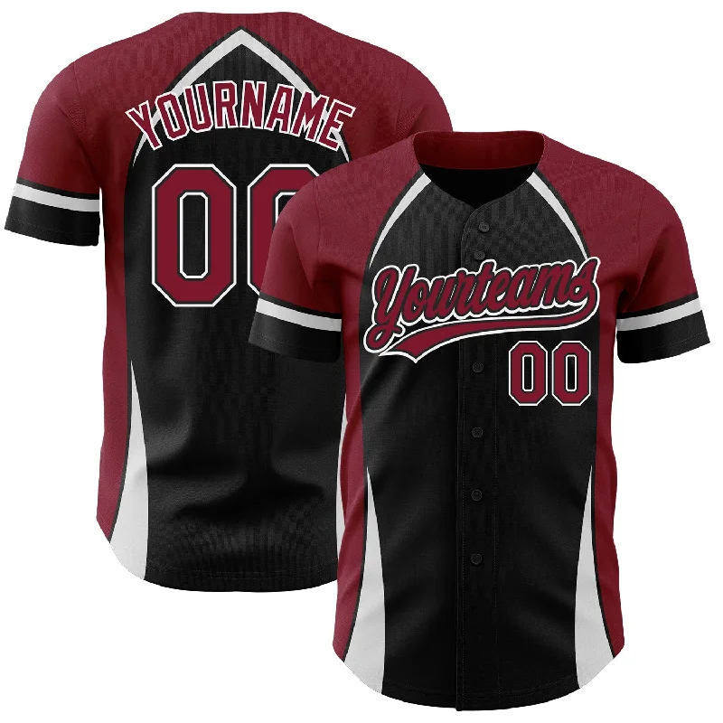 Baseball Jersey for Custom Numbered Jerseys-Custom Black Crimson-White 3D Pattern Design Curve Solid Authentic Baseball Jersey