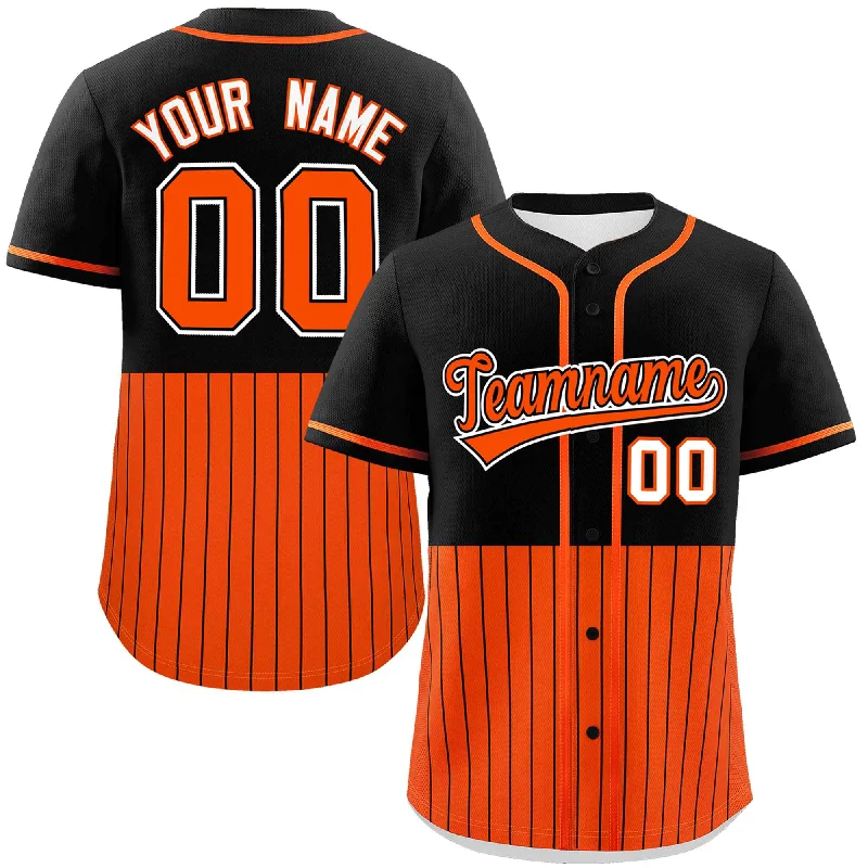 Baseball Jersey for Collector’s Baseball Jerseys-Custom Black Orange Personalized Half Stripe Design Authentic Baseball Jersey