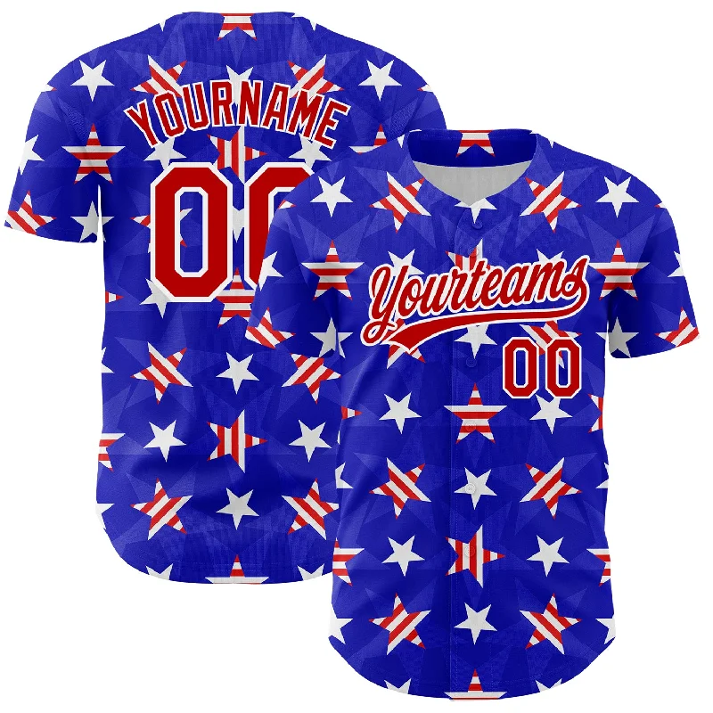 Baseball Jersey for Fun Family Baseball Games-Custom Royal Red-White 3D American Flag Patriotic Authentic Baseball Jersey