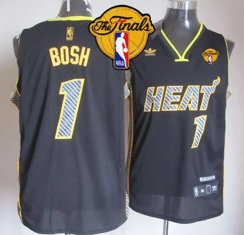 Basketball Jersey for Exclusive Basketball Team Apparel-Heat #1 Chris Bosh Black Electricity Fashion Finals Patch Stitched Basketball Jersey