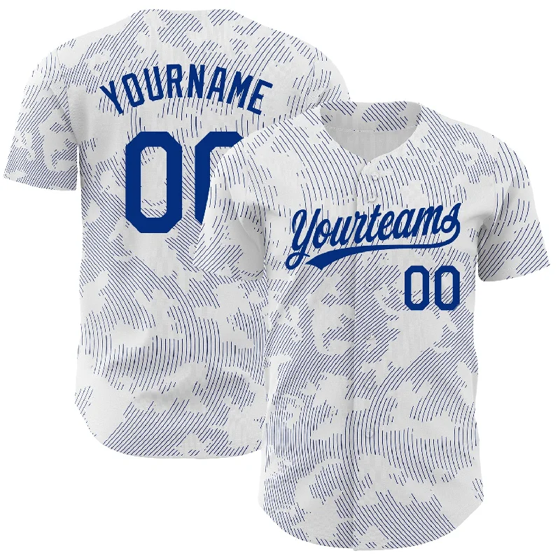 Baseball Jersey for Women’s Baseball-Custom White Royal 3D Pattern Design Curve Lines Authentic Baseball Jersey