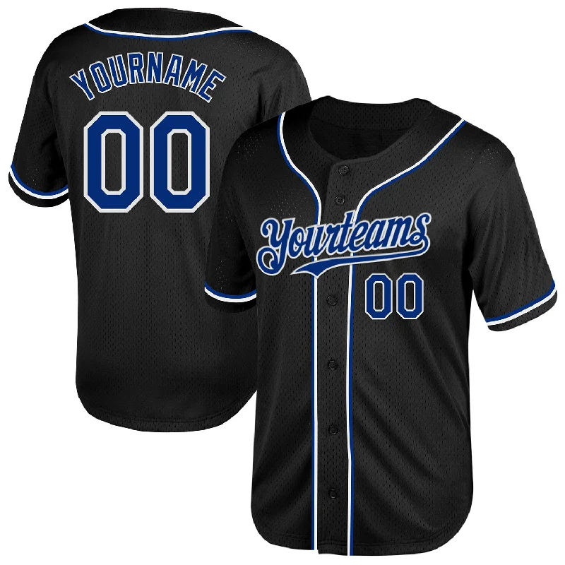 Baseball Jersey for Custom Fan Gear-Custom Black Royal-White Mesh Authentic Throwback Baseball Jersey